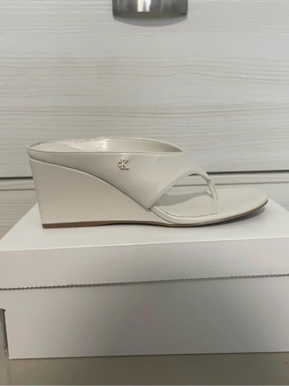 Calvin Klein Marchela Ivory Wedge Thong Sandals